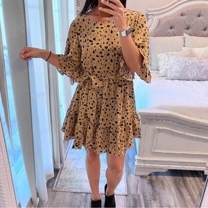 Dalmatian Print Ruffled Sleeve Dress